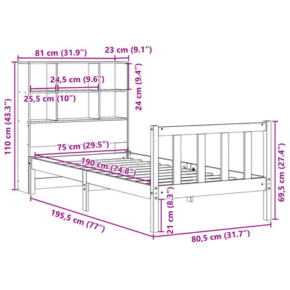 Giroletto con Libreria senza Materasso 75x190 cm in Legno Pino