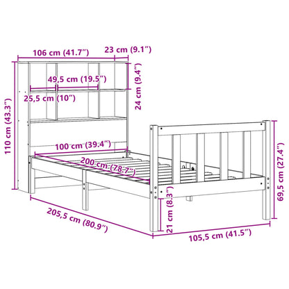 Letto Libreria senza Materasso 100x200 cm in Legno di Pino