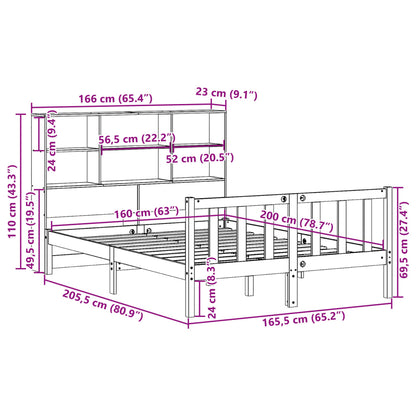 Letto Libreria senza Materasso Bianco 160x200 cm Legno di Pino