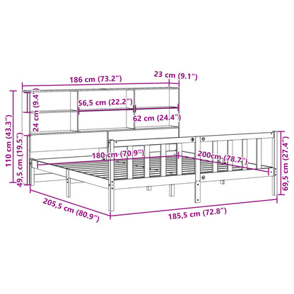 Letto Libreria senza Materasso 180x200 cm in Legno di Pino