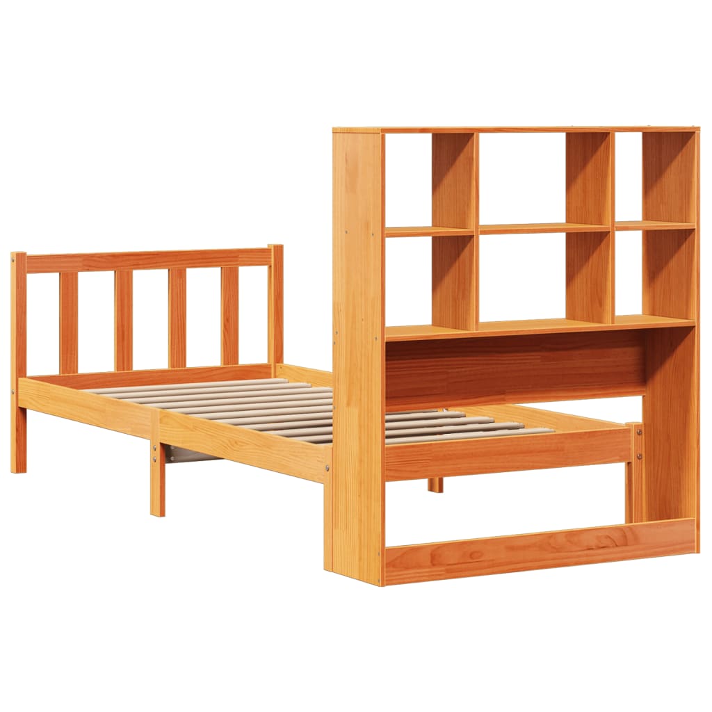 Letto Libreria senza Materasso Marrone Cera 75x190 cm in Pino