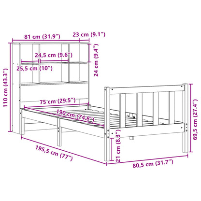 Letto Libreria senza Materasso Marrone Cera 75x190 cm in Pino