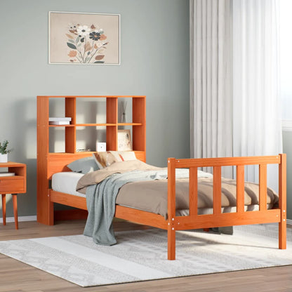 Letto Libreria senza Materasso Marrone Cera 75x190 cm in Pino