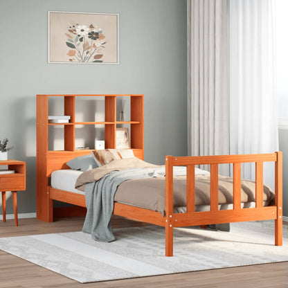 Letto Libreria senza Materasso Marrone Cera 90x190 cm in Pino