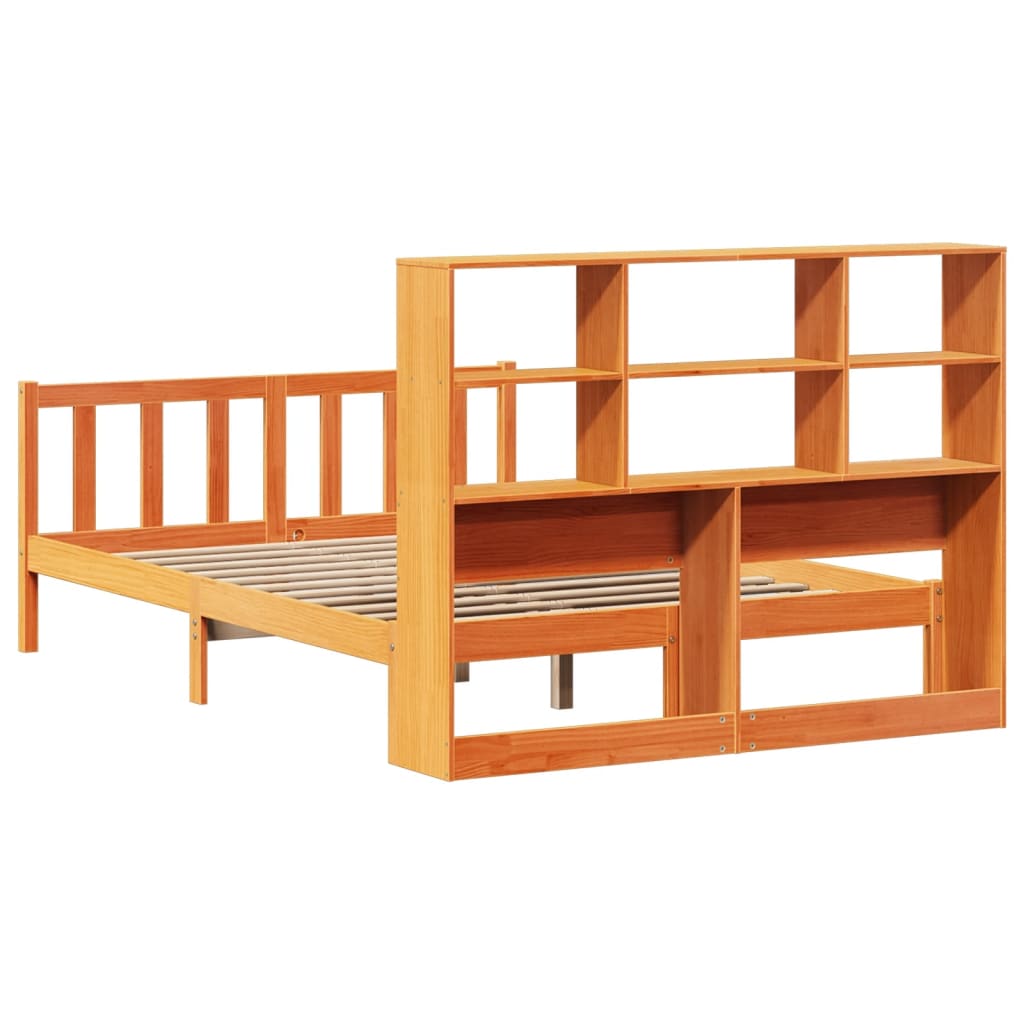 Letto Libreria senza Materasso Marrone Cera 135x190 cm in Pino