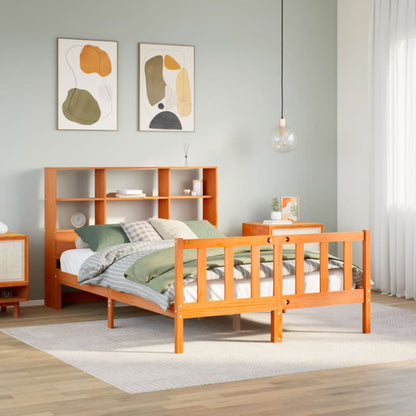 Letto Libreria senza Materasso Marrone Cera 135x190 cm in Pino