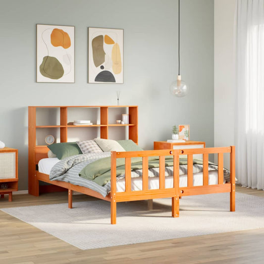 Letto Libreria senza Materasso Marrone Cera 140x190 cm in Pino