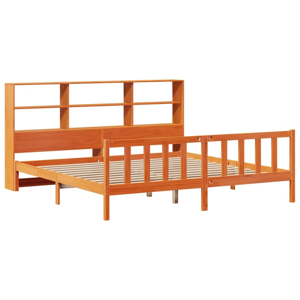 Letto Libreria senza Materasso Marrone Cera 180x200 cm in Pino