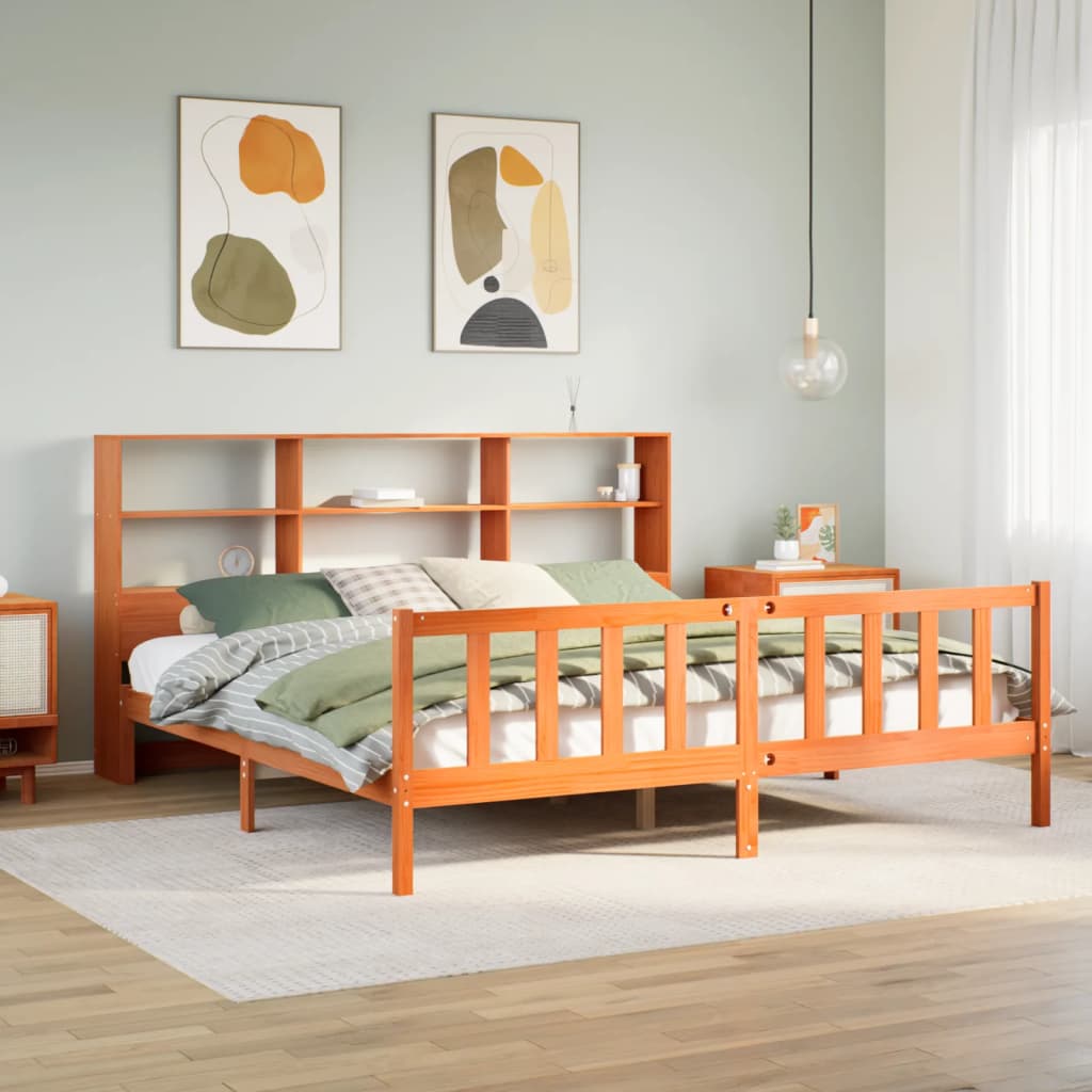 Letto Libreria senza Materasso Marrone Cera 180x200 cm in Pino