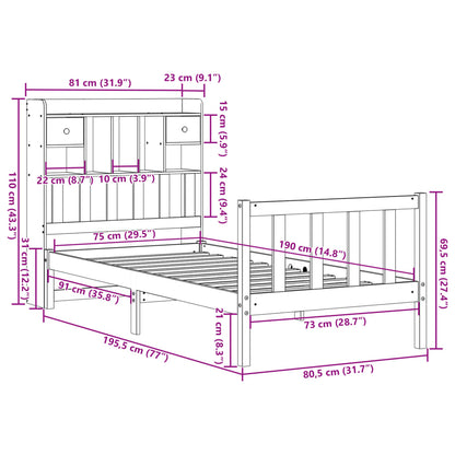 Giroletto con Libreria senza Materasso 75x190 cm in Legno Pino