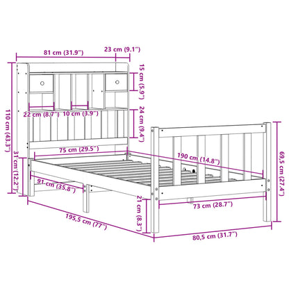 Letto con Libreria senza Materasso 75x190 cm in Legno Pino