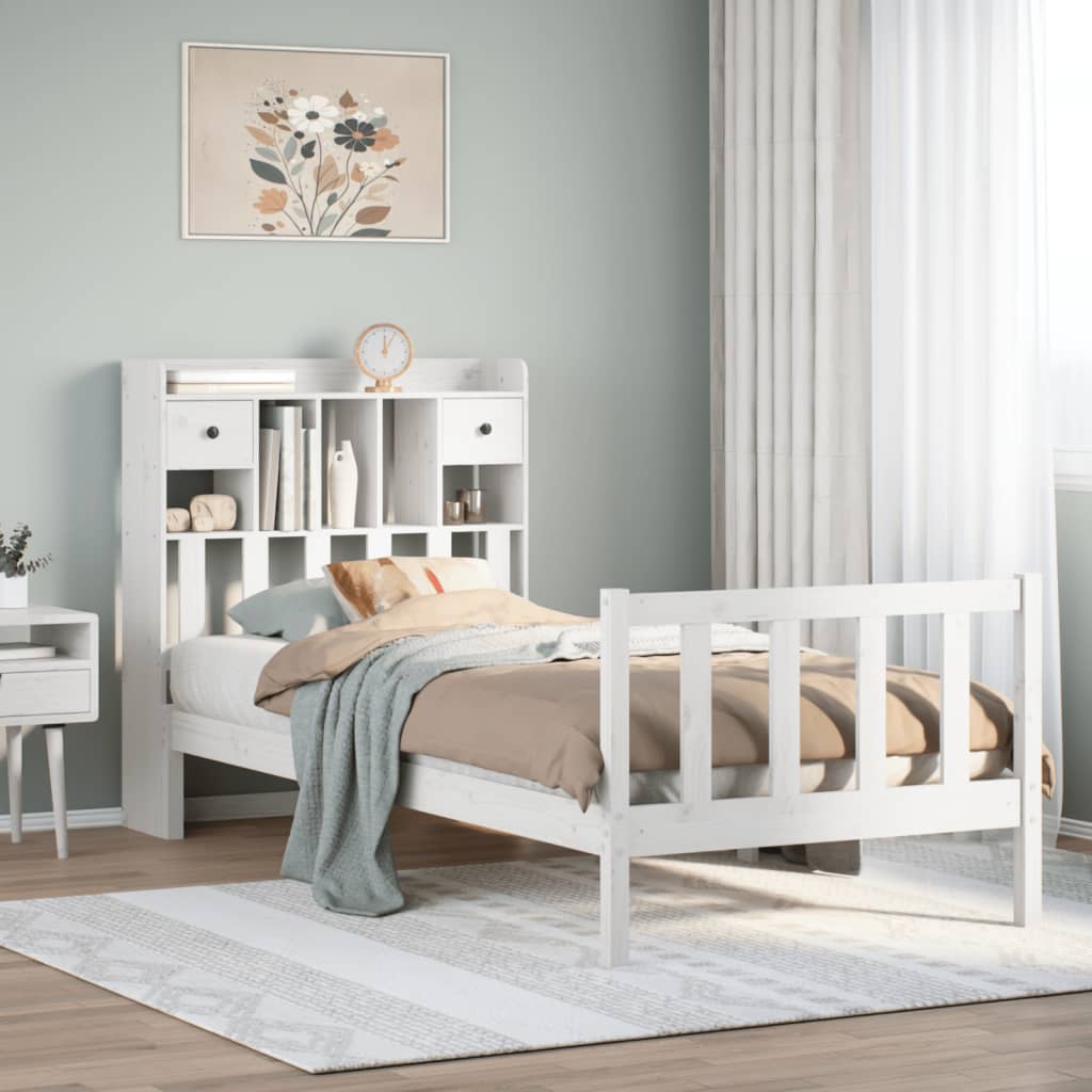 Letto Libreria senza Materasso Bianco 90x190 cm Massello Pino - homemem39