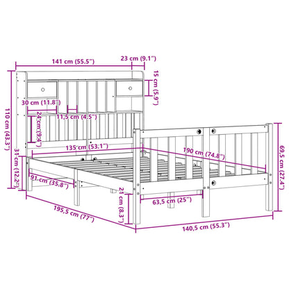 Letto Libreria senza Materasso 135x190 cm in Legno di Pino