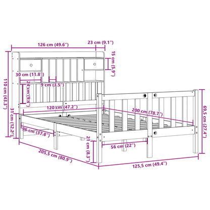 Letto Libreria senza Materasso 120x200cm Legno Massello di Pino