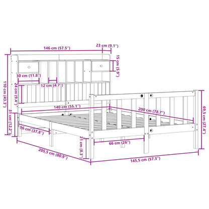 Letto Libreria senza Materasso 140x200 cm in Legno di Pino