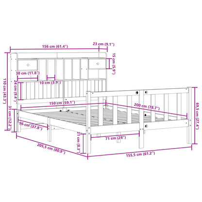 Letto Libreria senza Materasso Bianco 150x200 cm Legno di Pino