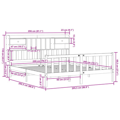 Letto Libreria senza Materasso 200x200 cm in Legno di Pino