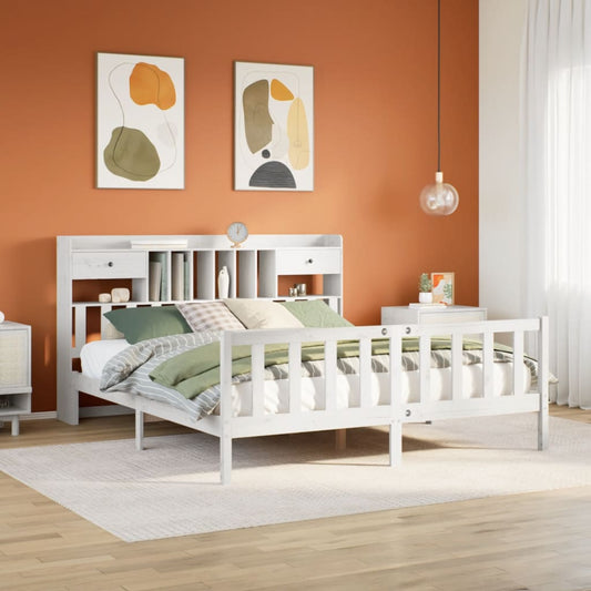 Letto Libreria senza Materasso Bianco 200x200 cm Legno di Pino