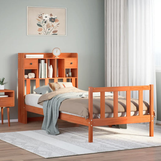 Letto Libreria senza Materasso Marrone Cera 75x190 cm in Pino