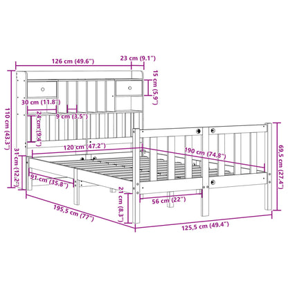 Letto Libreria senza Materasso Marrone Cera 120x190 cm in Pino