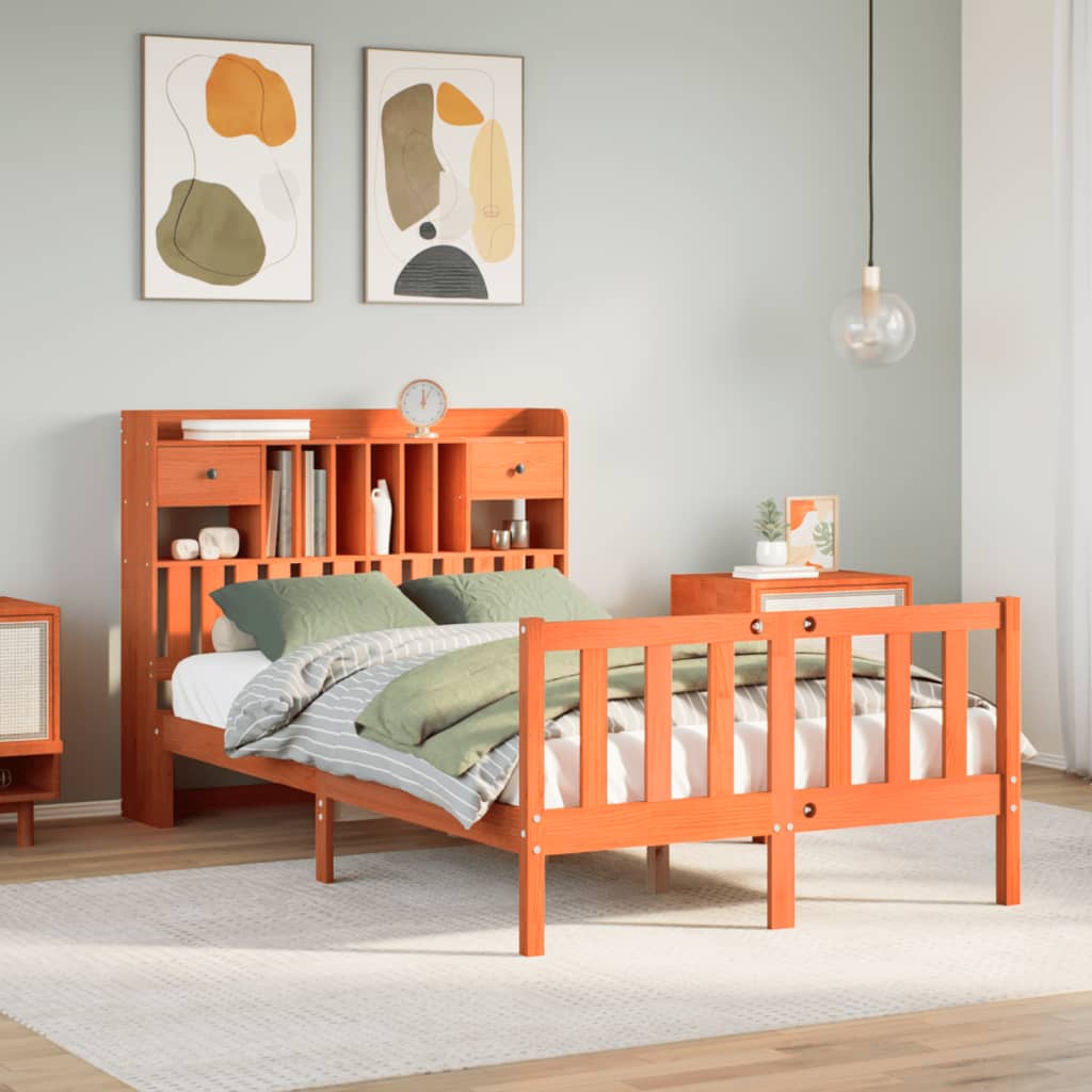 Letto Libreria senza Materasso Marrone Cera 120x190 cm in Pino