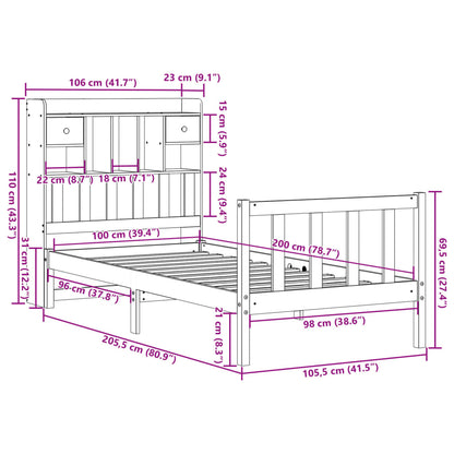 Letto Libreria senza Materasso Marrone Cera 100x200 cm in Pino