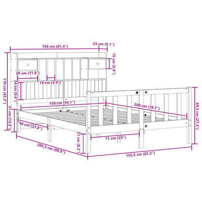 Letto Libreria senza Materasso Marrone Cera 150x200 cm in Pino