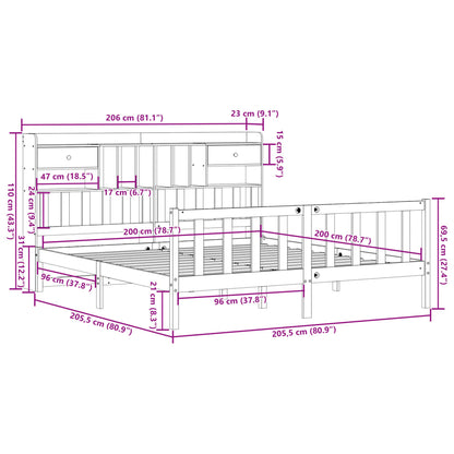 Letto Libreria senza Materasso Marrone Cera 200x200 cm in Pino