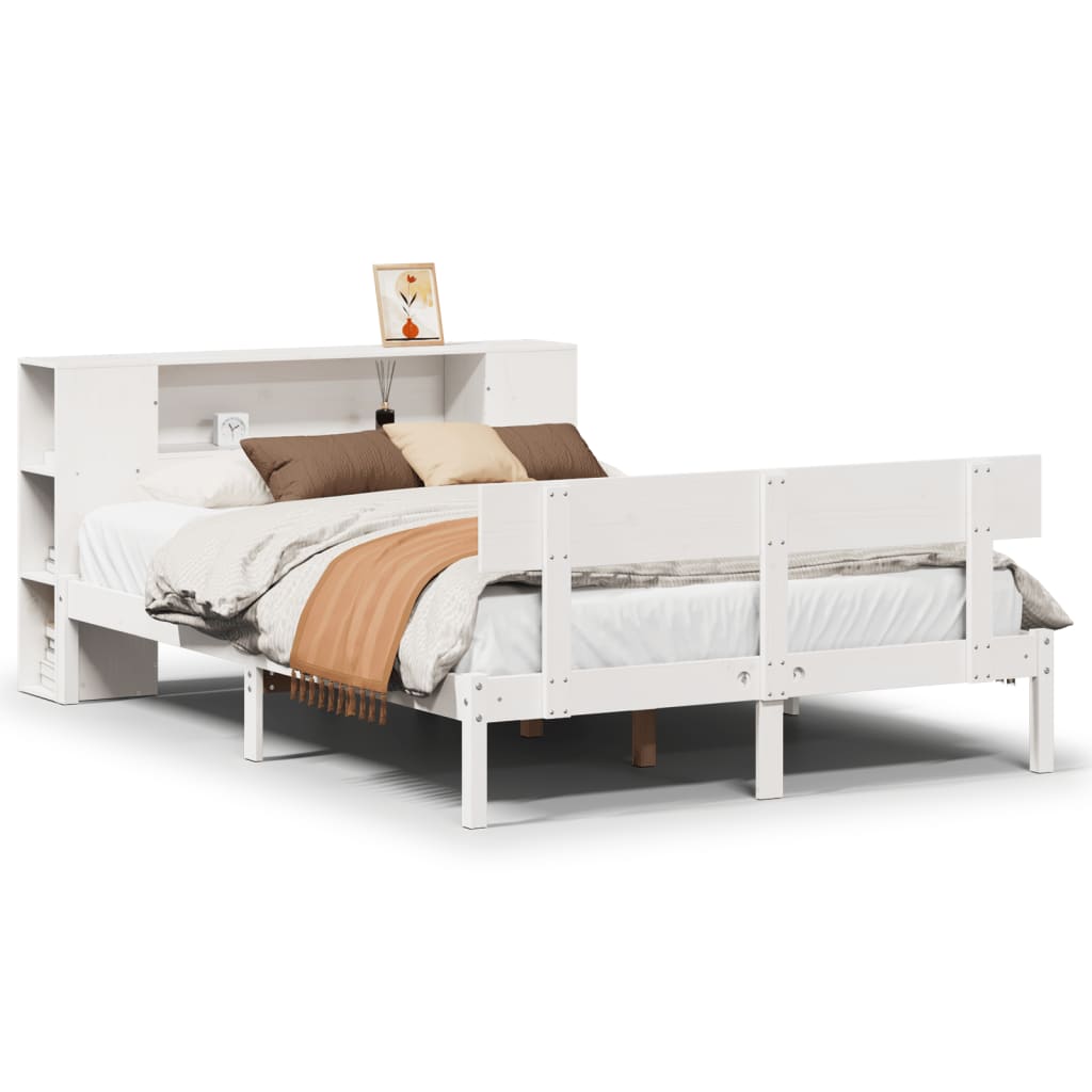 Letto Libreria senza Materasso Bianco 135x190 cm Legno di Pino