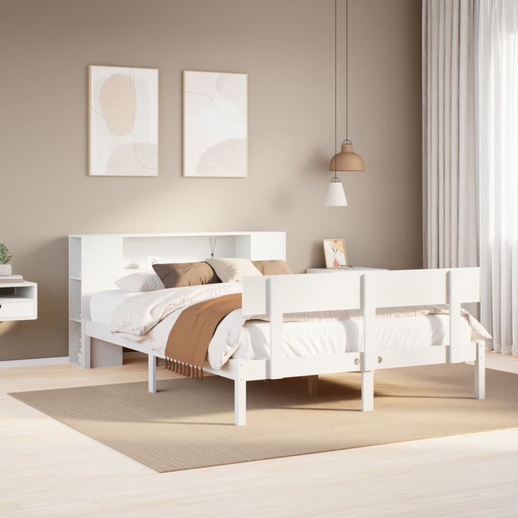 Letto Libreria senza Materasso Bianco 140x190 cm Legno di Pino - homemem39