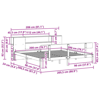 Letto Libreria senza Materasso Bianco 200x200 cm Legno di Pino