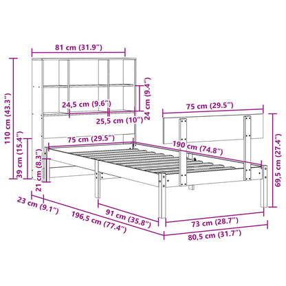 Giroletto con Libreria senza Materasso 75x190 cm in Legno Pino