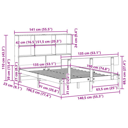 Letto Libreria senza Materasso Bianco 135x190 cm Legno di Pino