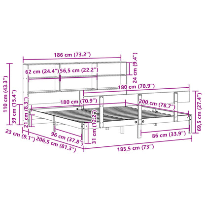 Giroletto con Libreria senza Materasso 180x200 cm in Legno Pino