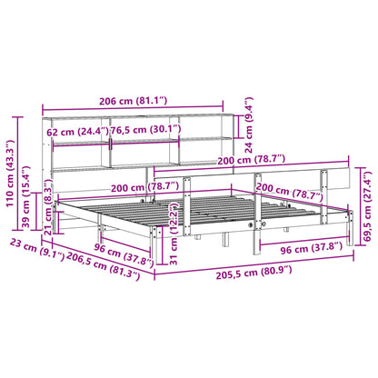 Letto Libreria senza Materasso Bianco 200x200 cm Legno di Pino