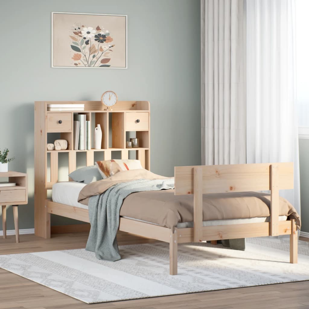 Giroletto con Libreria senza Materasso 75x190 cm in Legno Pino