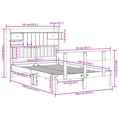 Letto Libreria senza Materasso Bianco 135x190 cm Legno di Pino