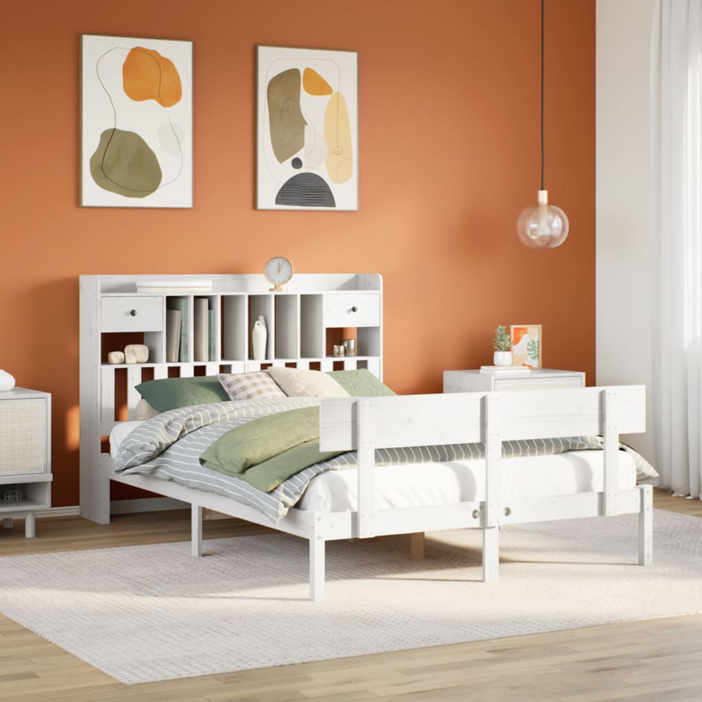 Letto Libreria senza Materasso Bianco 140x190 cm Legno di Pino