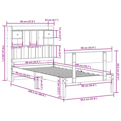 Letto Libreria senza Materasso 90x200 cm Legno Massello Pino