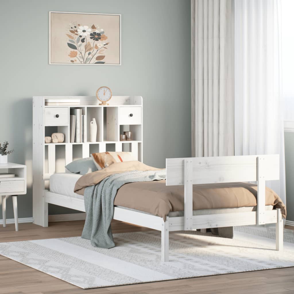 Letto Libreria senza Materasso Bianca 90x200 cm Legno di Pino - homemem39