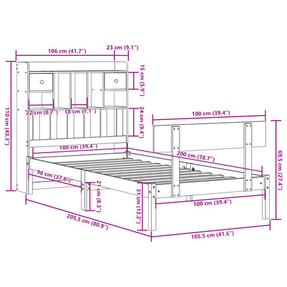 Letto Libreria senza Materasso 100x200 cm in Legno di Pino