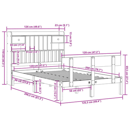 Letto Libreria senza Materasso 120x200cm Legno Massello di Pino