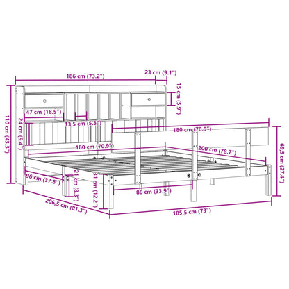 Giroletto con Libreria senza Materasso 180x200 cm in Legno Pino