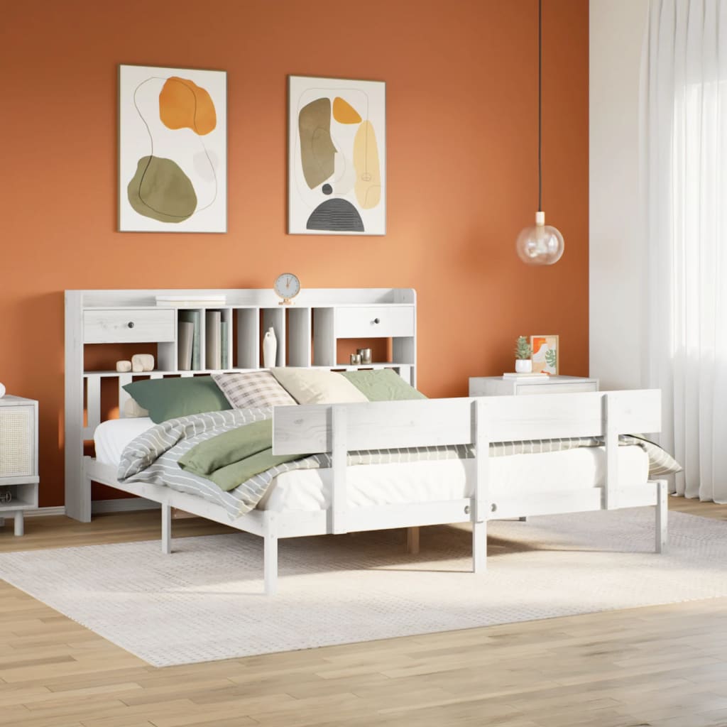 Letto Libreria senza Materasso Bianco 200x200 cm Legno di Pino