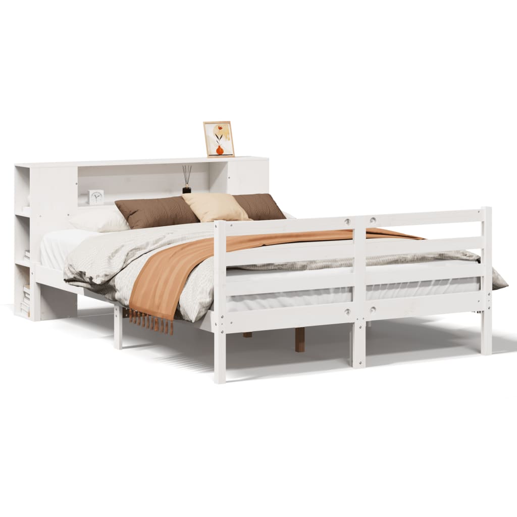 Letto Libreria senza Materasso Bianco 140x190 cm Legno di Pino - homemem39