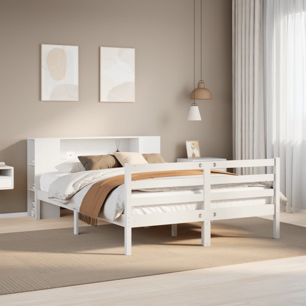 Letto Libreria senza Materasso Bianco 140x190 cm Legno di Pino - homemem39