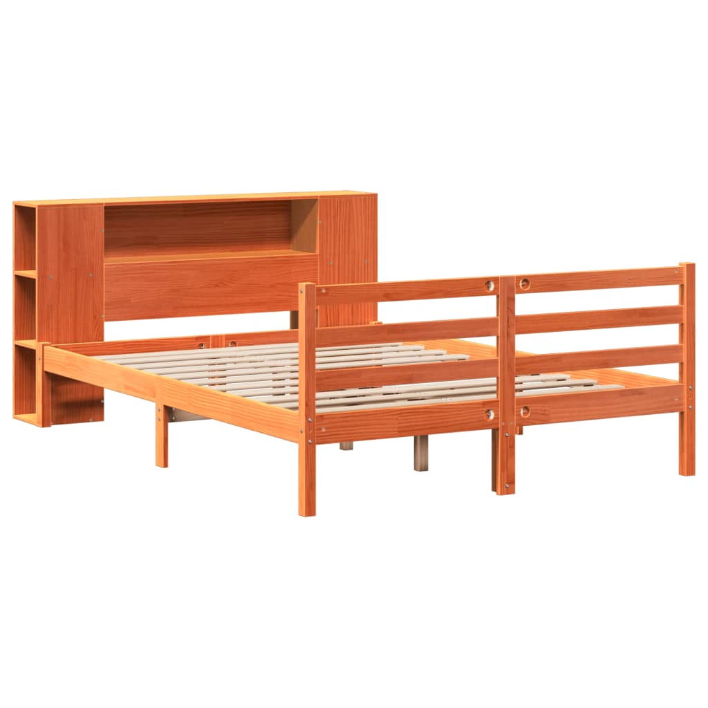 Letto Libreria senza Materasso Marrone Cera 135x190 cm in Pino