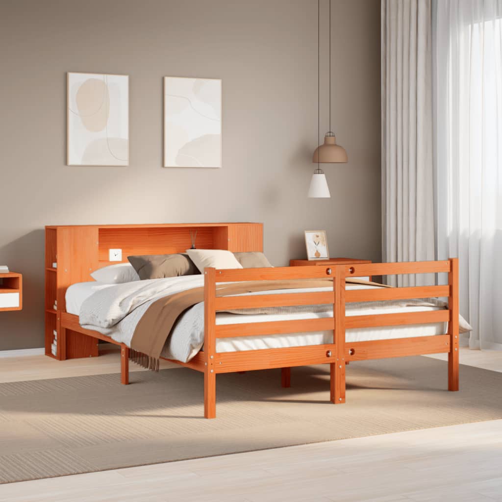 Letto Libreria senza Materasso Marrone Cera 135x190 cm in Pino