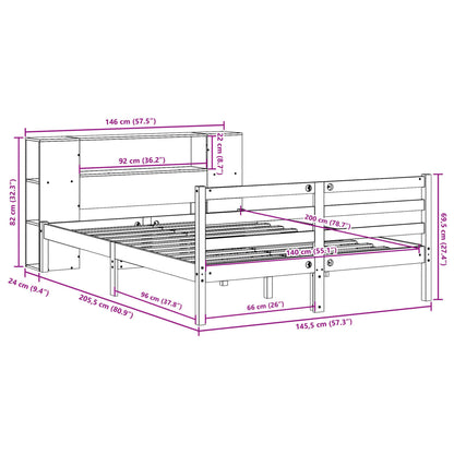 Letto Libreria senza Materasso Marrone Cera 140x200 cm in Pino