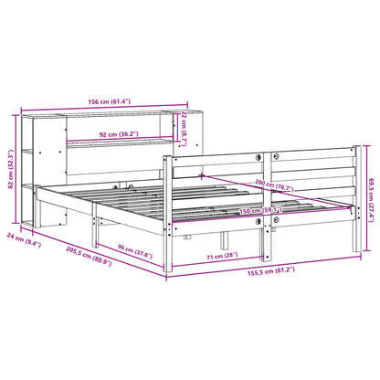 Letto Libreria senza Materasso Marrone Cera 150x200 cm in Pino